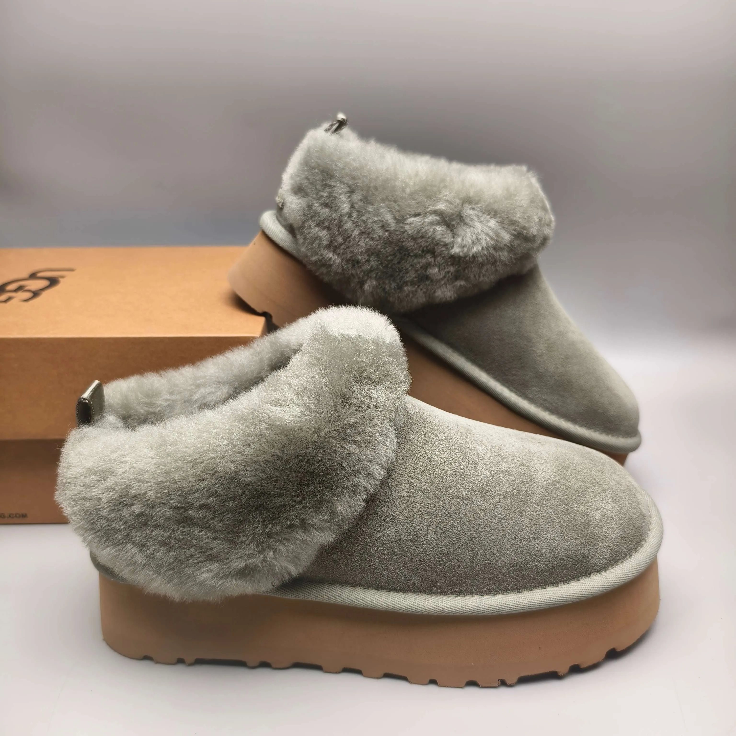 💰480 UGG sheepskin all-in-one snow boots 1393 Thick-soled suede style slip-on slip-ons Color: maroon green sand pink Matching size: 35-40